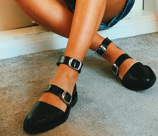 Womens Black Leather Double Buckle Strap Mary Jane Shoes Low Block Heel - view 6