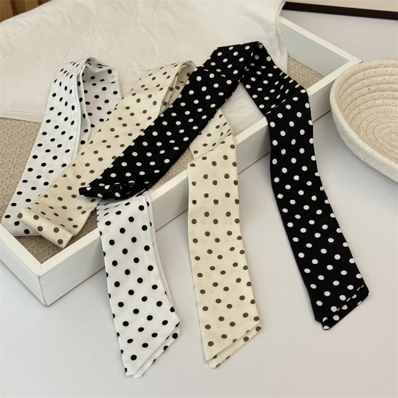45x135cm White Black Beige Korean Long Skinny Hair Scarf for Women Polka Dot Fashion Headband Neckerchief Hair Accessories 260521