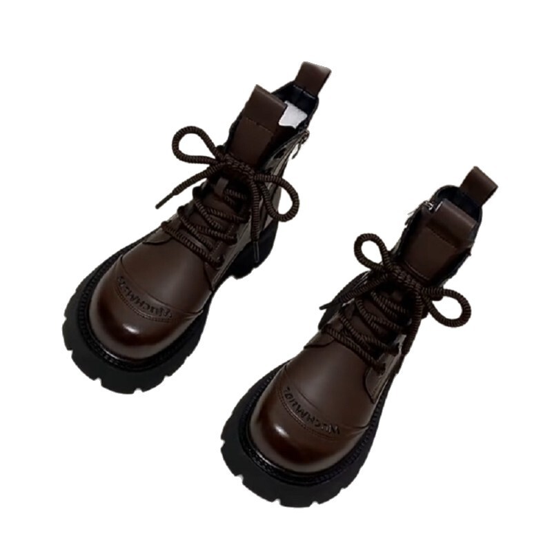 PUAL VIDISI Women Vintage Brown Leather Platform Combat Boots Side Zipper Lace Up Thick Sole Ankle Martin Boots - view 6
