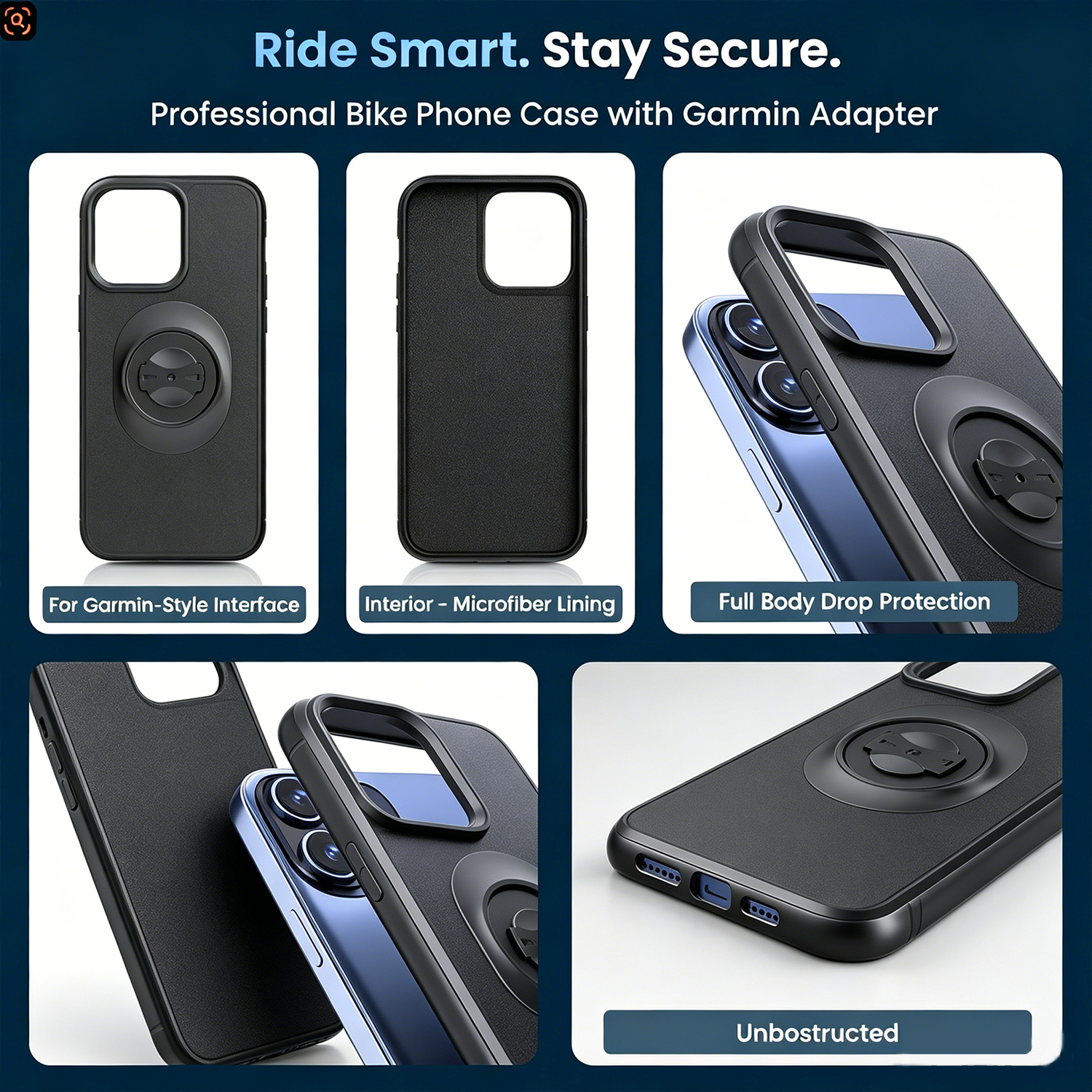 For Garmin Quick Mount Shockproof Case for iPhone 16 Pro Max,16 Pro,15,14,13,12- Anti-Drop Protective Cover