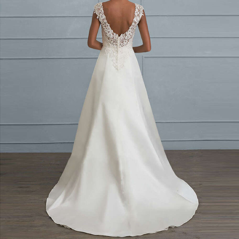 Trendy Solid Color Lace Splicing Dress Hollow Out Backless Sleeveless Long Evening Wedding Party Gown For Women MAKOUFEI