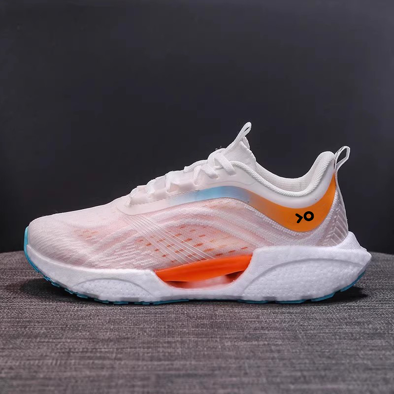 Women's Lightweight White-Orange Gradient Mesh Running Shoes With Breathable Upper Outfit Daily big size