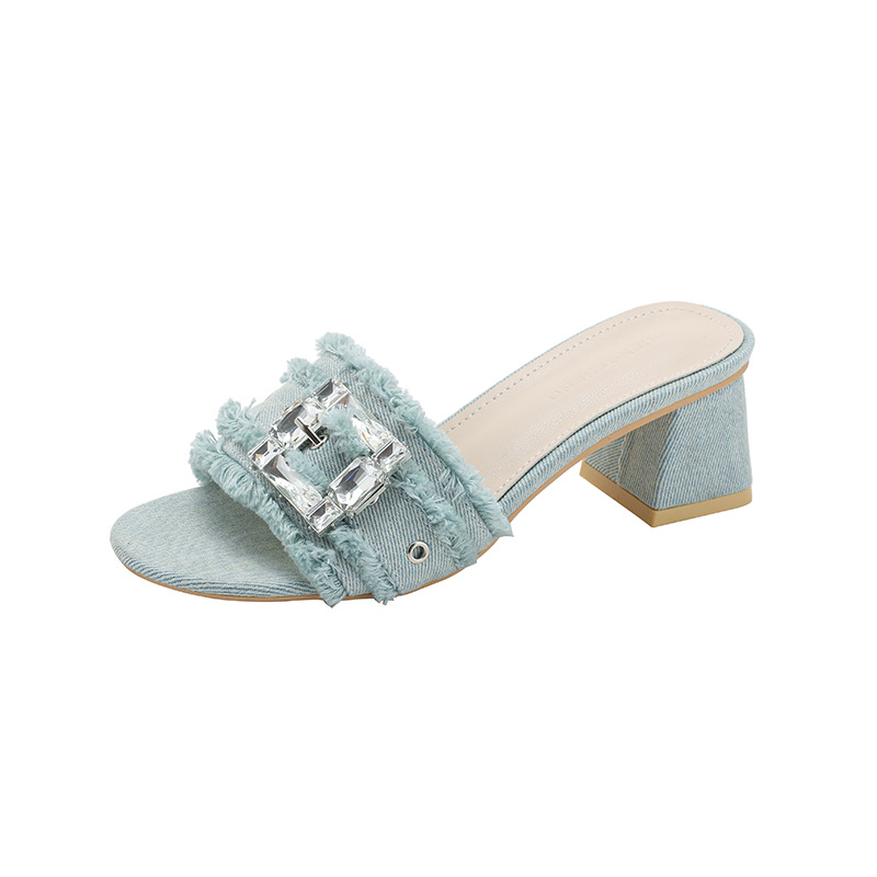CHENGSHENG Brand 2026 Hot Thick and Comfortable Versatile Outdoor Designer Slippers Fashion Diamond Denim Sandals for Women - view 9
