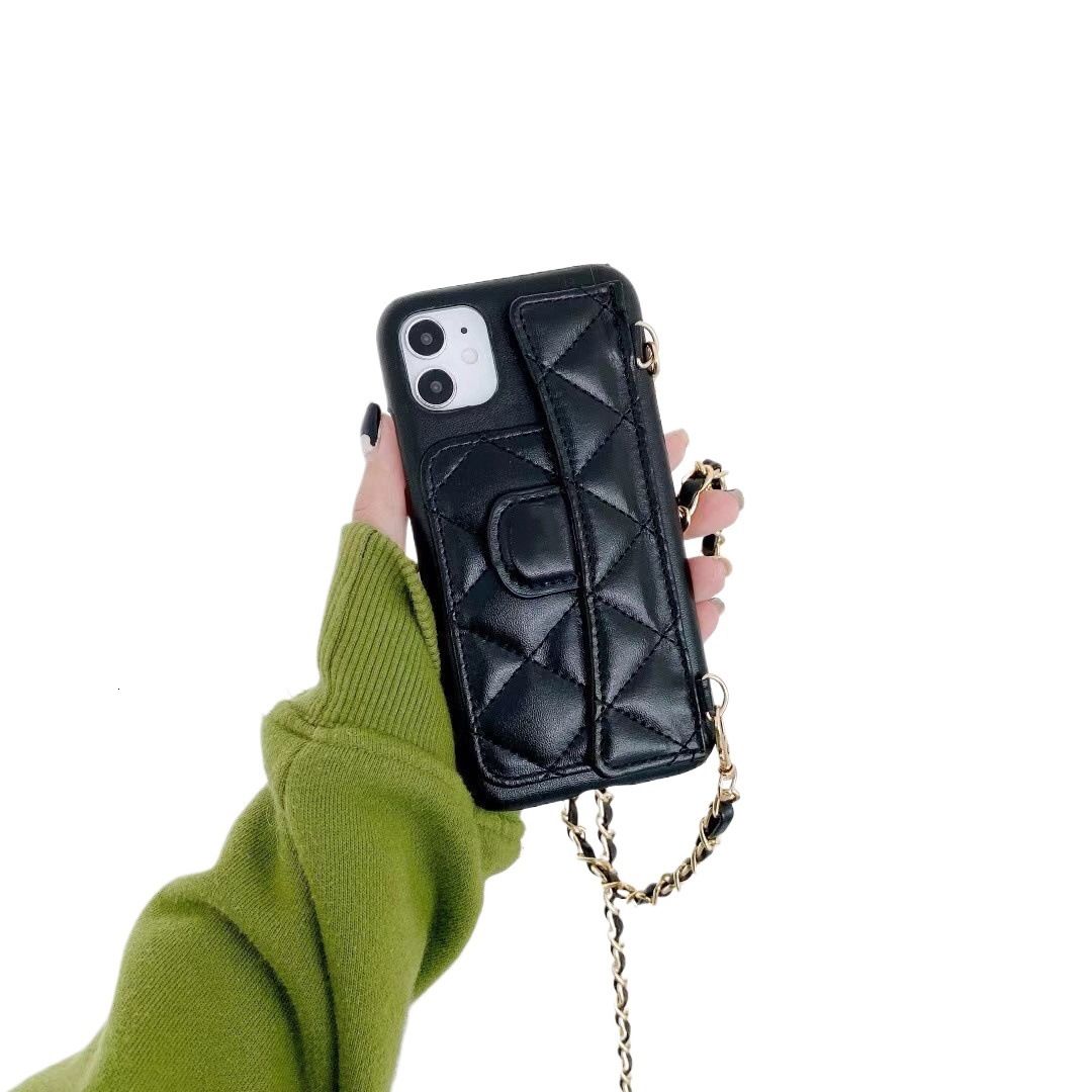 Quilted Card Holder Compatible with Apple 17 Pro Max Phone Case iPhone 16 Crossbody Chain 15 Plus Protective Cover 14