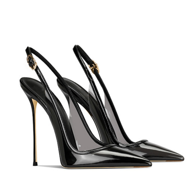 Womens Brown Patent Slingback Heels Pointed Toe Stiletto High Heel Pumps - view 4