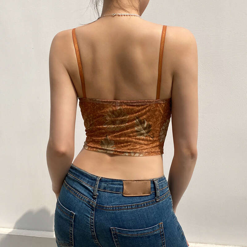 Trendy Unique Printed Mesh Camisole Slim Sleeveless Sexy Casual Tank Top Fashion Streetwear Daily Party Wear MAKOUFEI