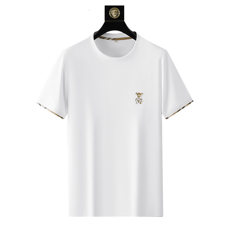 Luxury Brand Designer 2026 Summer New Mercerized Cotton T-Shirt Bear Patch Slim Fit Breathable Casual Fashion Round Neck Short Sleeve Daily Office