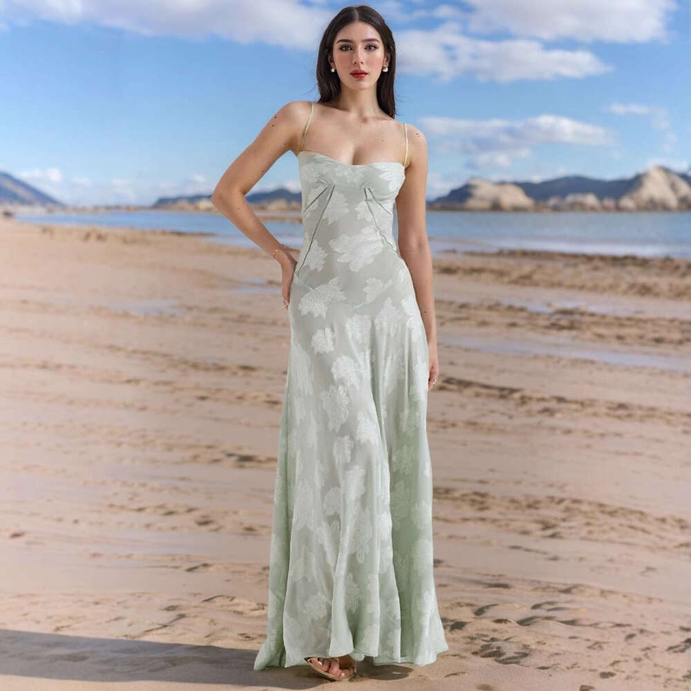 Summer Floral Sheer Strap Dress Slim Fit Sexy Casual Holiday Beach Vacation Wear Elegant Women Long Dress MAKOUFEI