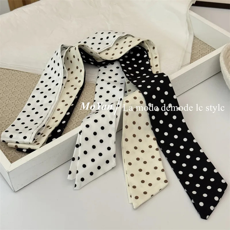 45x135cm White Black Beige Korean Long Skinny Hair Scarf for Women Polka Dot Fashion Headband Neckerchief Hair Accessories 260521