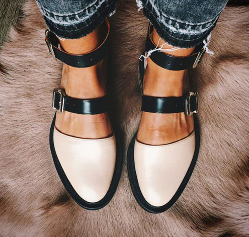 Womens Black Leather Double Buckle Strap Mary Jane Shoes Low Block Heel - view 5