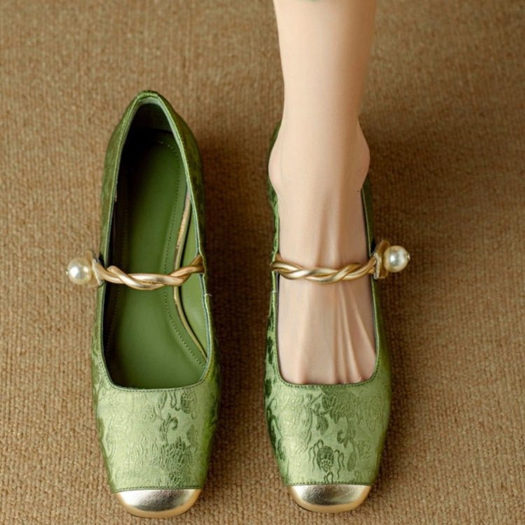 Womens Jacquard Mary Jane Block Heel Pumps Pearl Strap Design For Parties Fashion Gifts And Daily Wear - view 4