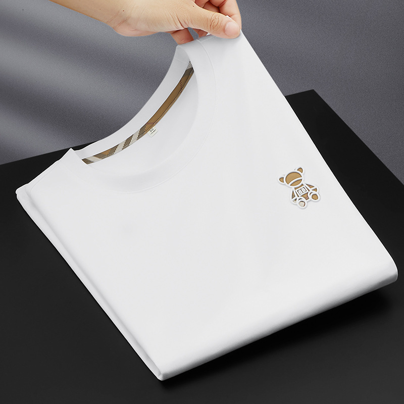 Luxury Brand Designer 2026 Summer New Mercerized Cotton T-Shirt Bear Patch Slim Fit Breathable Casual Fashion Round Neck Short Sleeve Daily Office