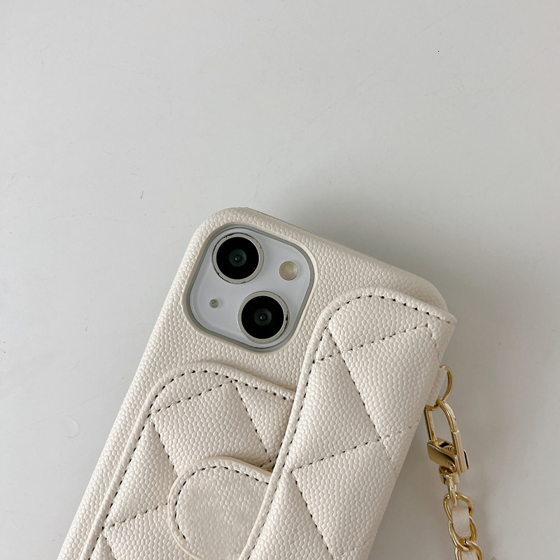 Minimalist Caviar Case for Apple 17 Pro Max with Card Slot, iPhone 16 Crossbody Chain, Luxury 12, 11