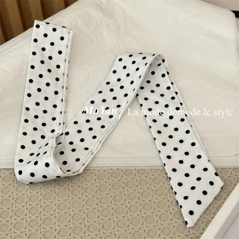 45x135cm White Black Beige Korean Long Skinny Hair Scarf for Women Polka Dot Fashion Headband Neckerchief Hair Accessories 260521