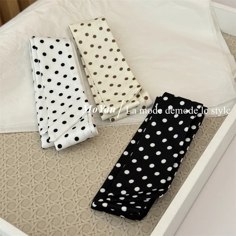45x135cm White Black Beige Korean Long Skinny Hair Scarf for Women Polka Dot Fashion Headband Neckerchief Hair Accessories 260521