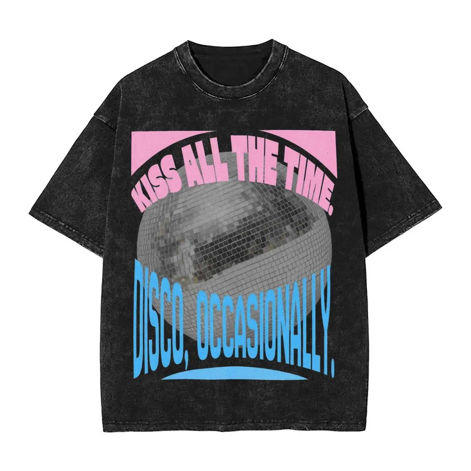 Y2k Streetwear Harrys Styles Kiss All The Time Disco Occasionally T Shirt Washed Cotton T-Shirts Aperture for Men Women Tees M260522