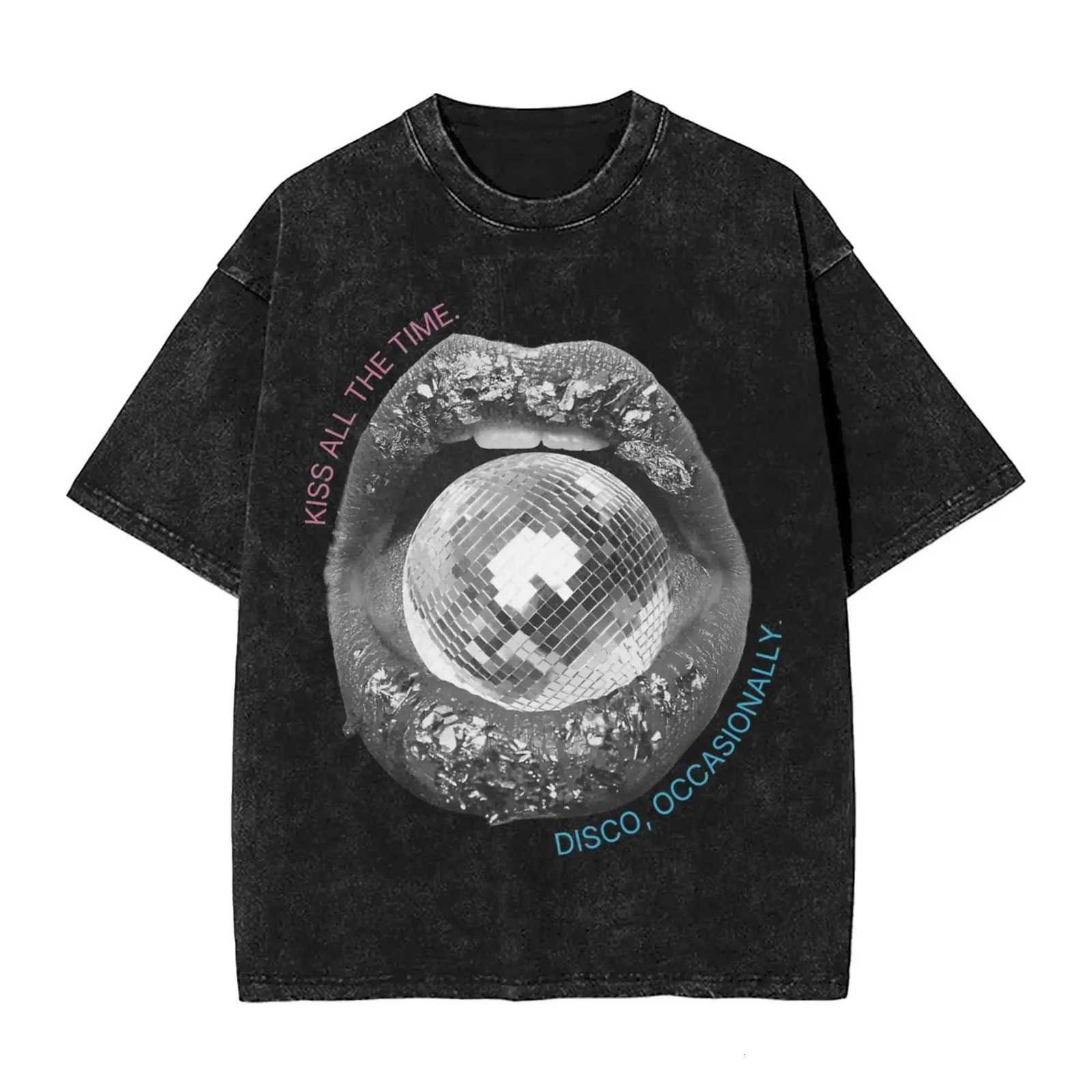 Y2k Streetwear Harrys Styles Kiss All The Time Disco Occasionally T Shirt Washed Cotton T-Shirts Aperture for Men Women Tees M260522