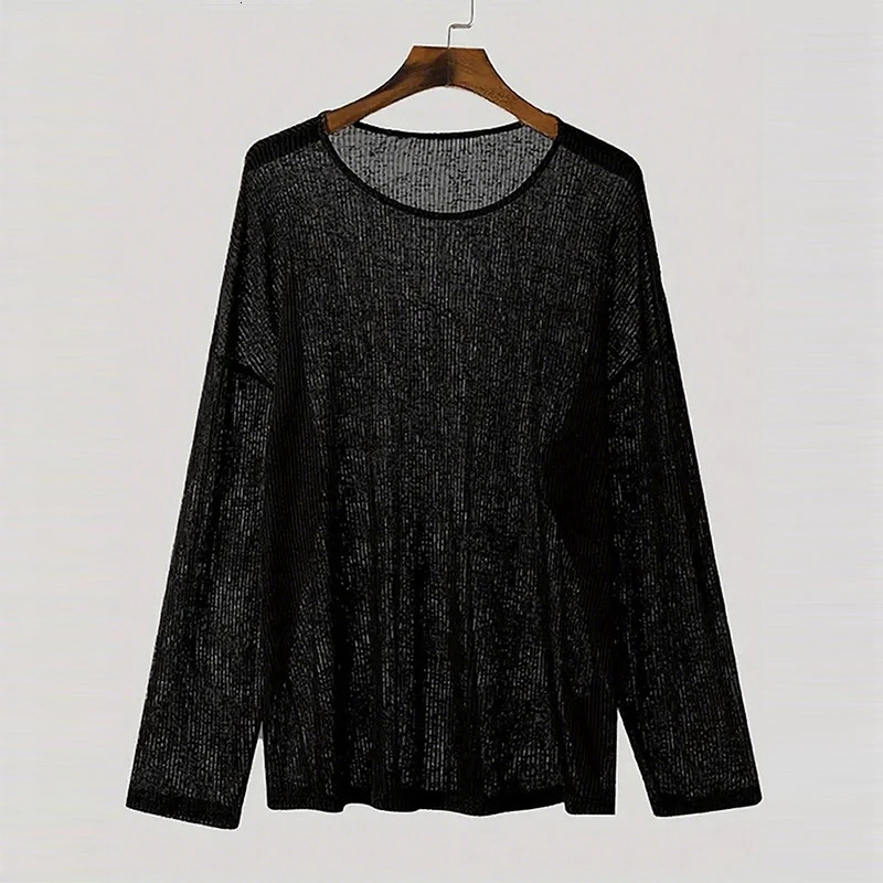 American Fashion Men T-shirt Sexy See-through O Neck Long Sleeve Tops Leisure KHollow Out Solid Color Pullovers S-2XL 260522