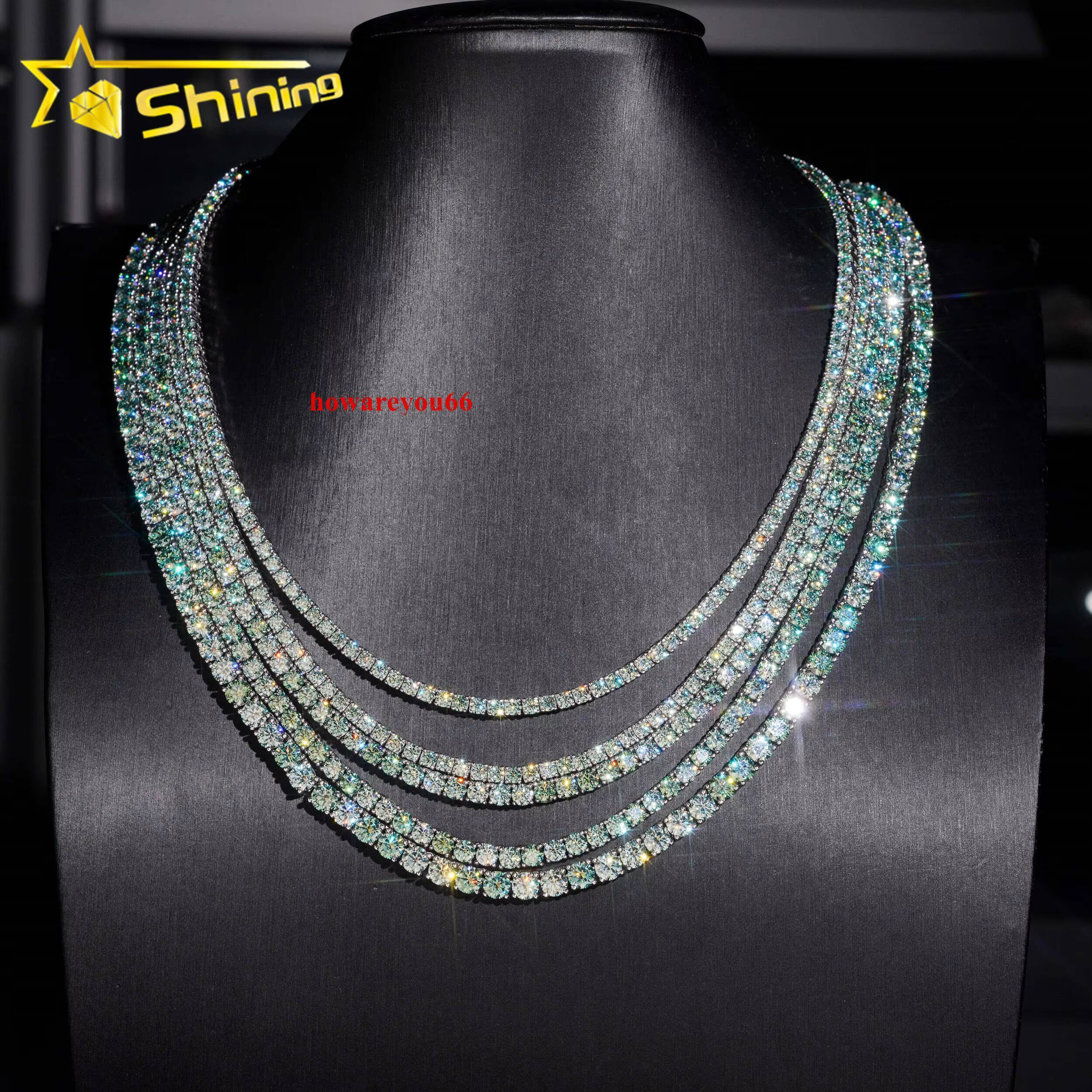 Wholesale Price Blue-green Moissanite Tennis Chain 925 Sterling Silver Gold Plated Pass Diamond Test Colors Moissanite Necklace
