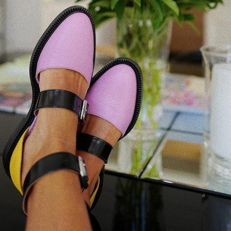 Womens Black Leather Double Buckle Strap Mary Jane Shoes Low Block Heel - view 4