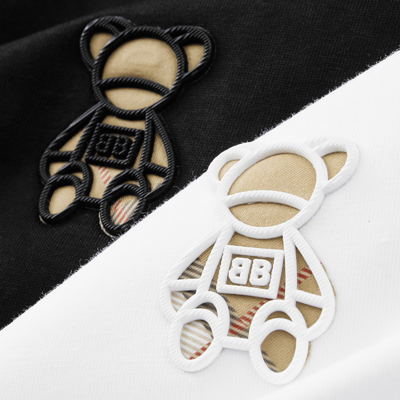 Luxury Brand Designer 2026 Summer New Mercerized Cotton T-Shirt Bear Patch Slim Fit Breathable Casual Fashion Round Neck Short Sleeve Daily Office