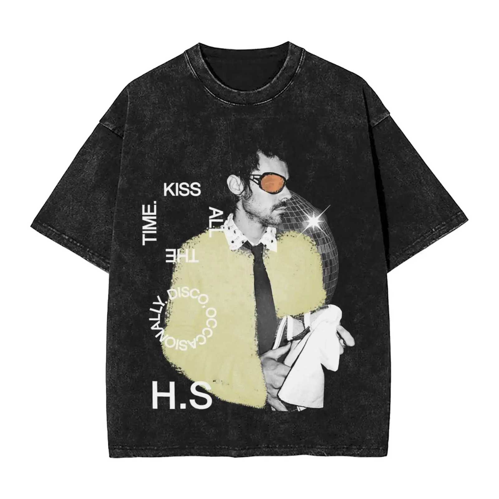 Y2k Streetwear Harrys Styles Kiss All The Time Disco Occasionally T Shirt Washed Cotton T-Shirts Aperture for Men Women Tees M260522