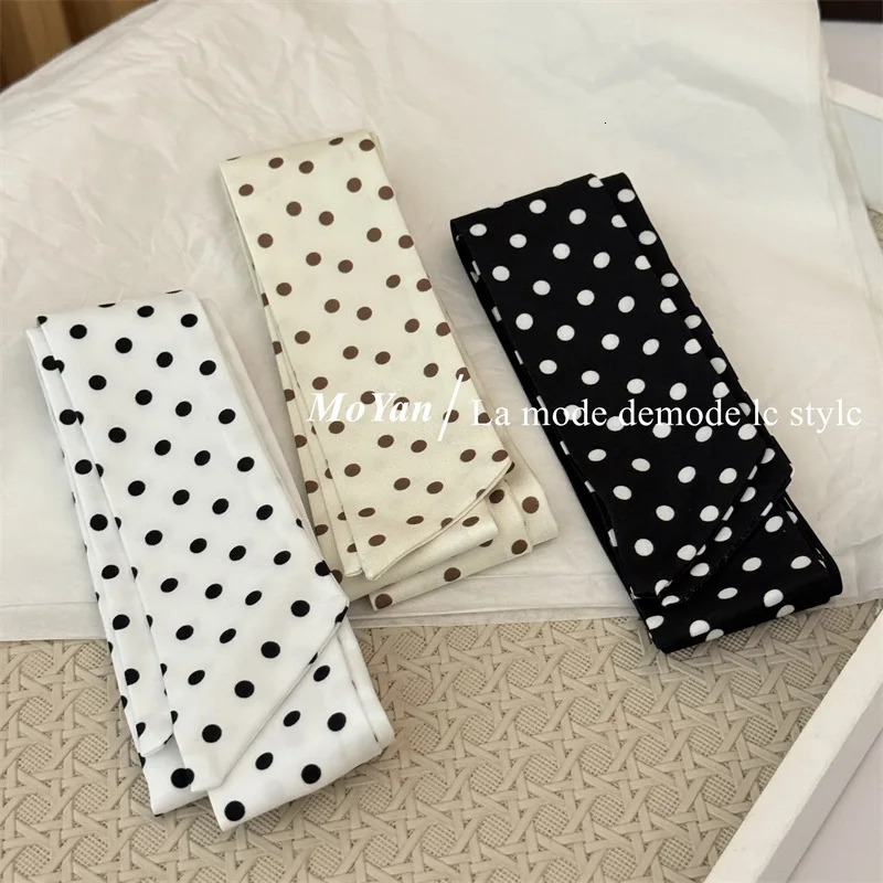 45x135cm White Black Beige Korean Long Skinny Hair Scarf for Women Polka Dot Fashion Headband Neckerchief Hair Accessories 260521