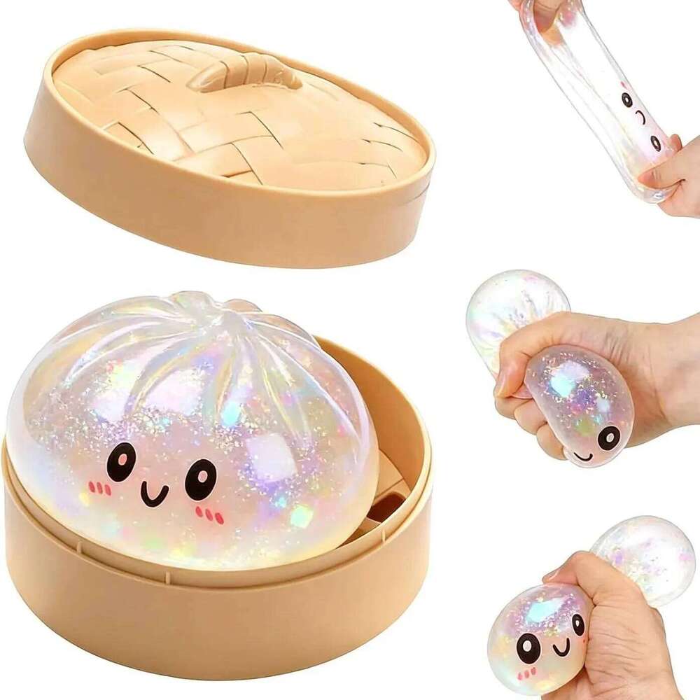 New Glitter Dumpling Squishy with Box Dumplings Sensory Squeeze Toy for Stress Relief 26L0523