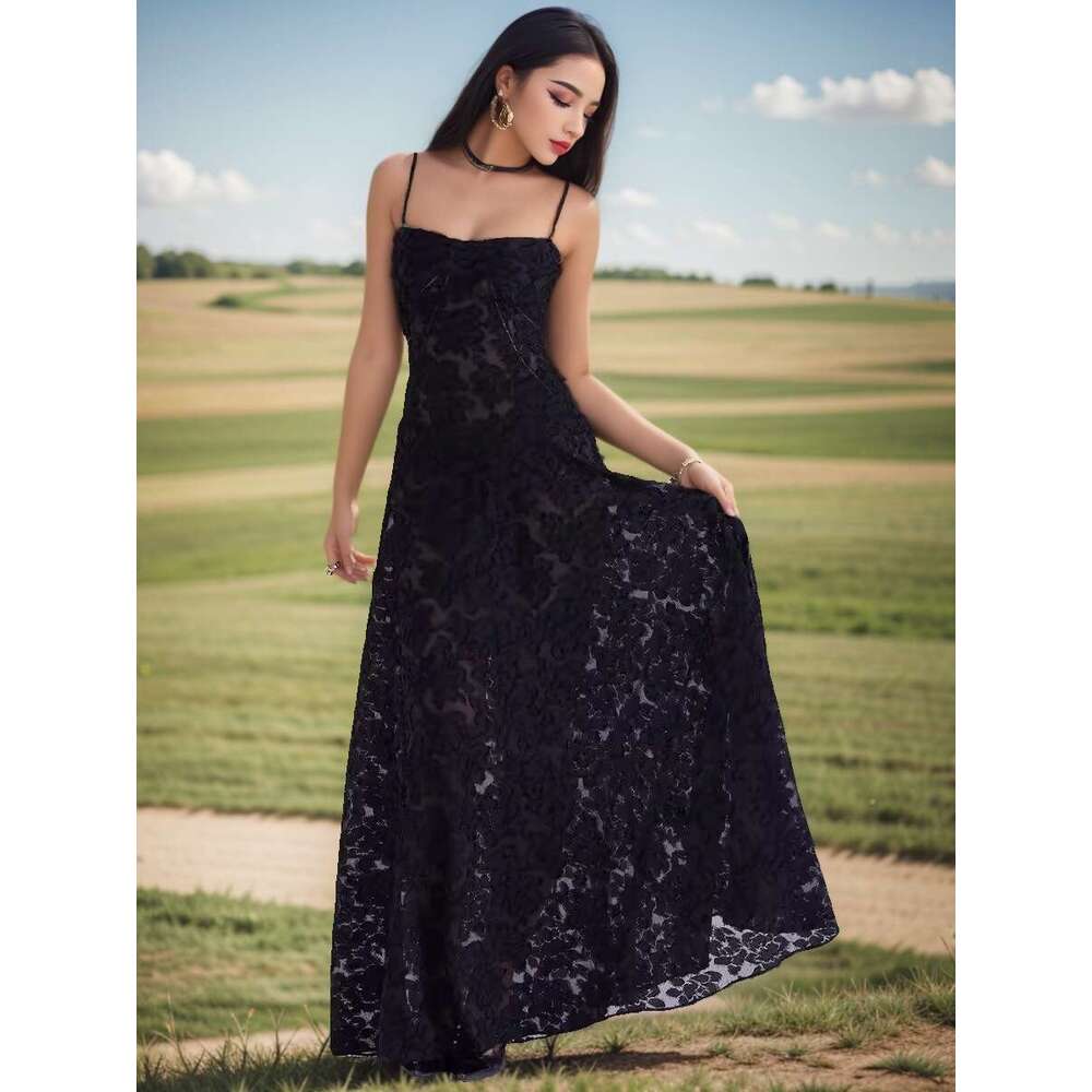 Summer Floral Sheer Strap Dress Slim Fit Sexy Casual Holiday Beach Vacation Wear Elegant Women Long Dress MAKOUFEI