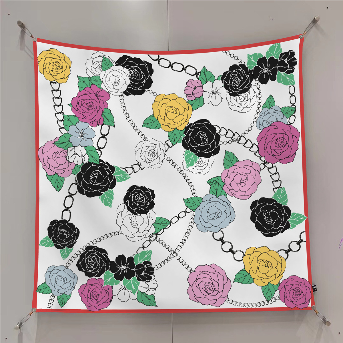 Luxury Brand Designer 2026 New Wo 90x90cm Twill Camellia Chain Print Square Scarf Hand Rolled Versatile Shawl Headscarf Fashion Accessory