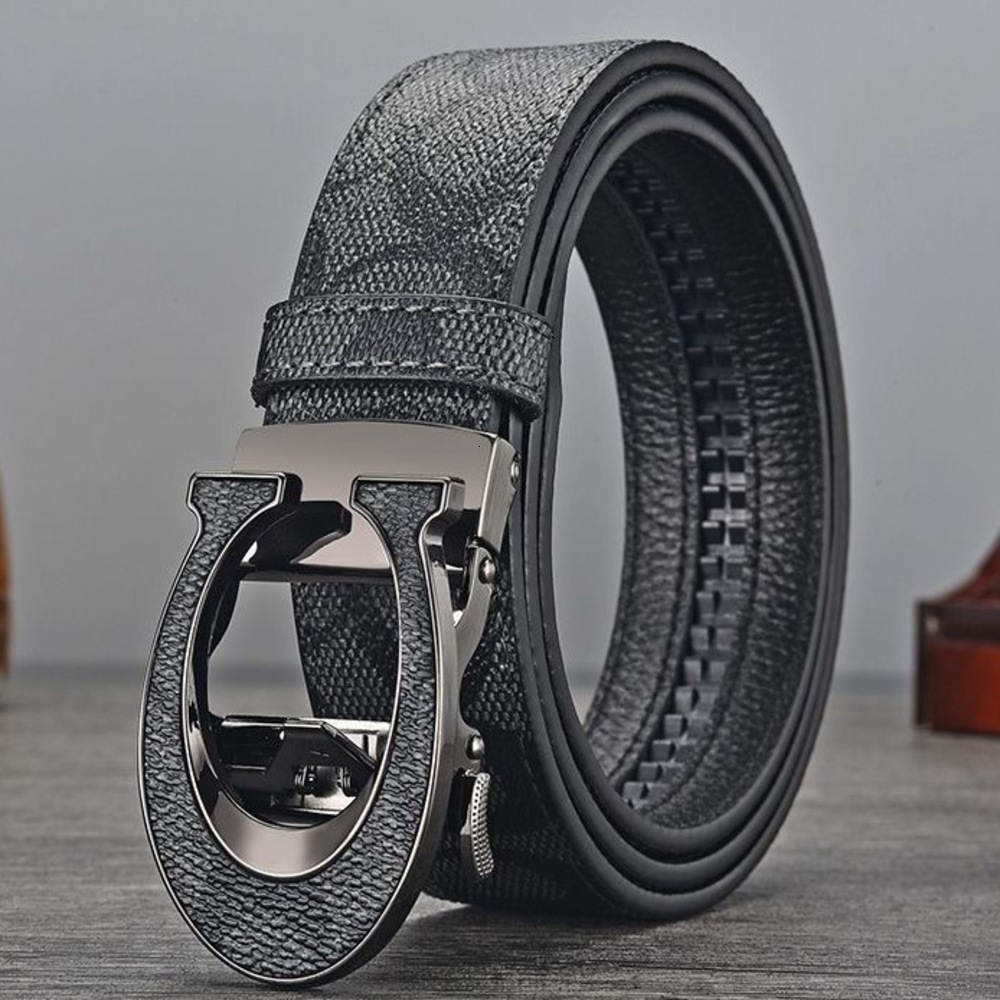 C Buckle designer belt Automatic Buckle Belt Letter Embossed Cowhide Business Trendy Young People's Belt Slim Fit Trendy Styles desginer men