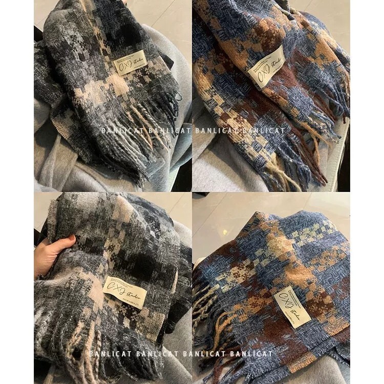 Luxury Brand Designer Womens Winter Plaid Scarf Thick Warm Tassel Long Shawl Couple Scarves Cozy Soft Stylish Fashion Cold Weather Neck Warmer Wrap St