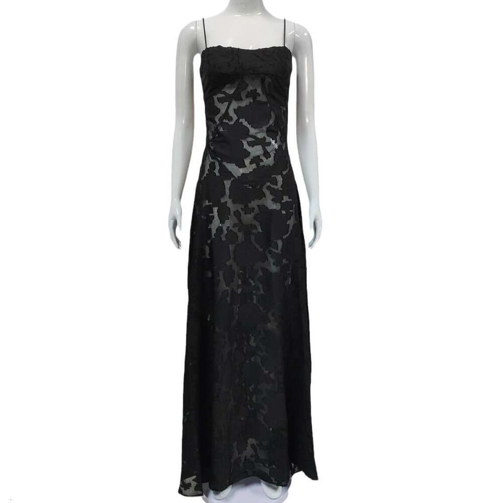 Summer Floral Sheer Strap Dress Slim Fit Sexy Casual Holiday Beach Vacation Wear Elegant Women Long Dress MAKOUFEI