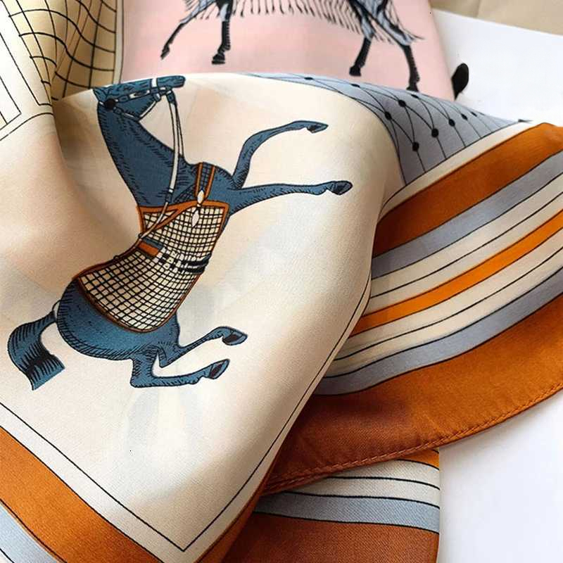 New The Horse Print Silk Square Scarf 70x70cm Fashionable Four Seasons Headband Luxury Sunscreen Shawl Bandannas