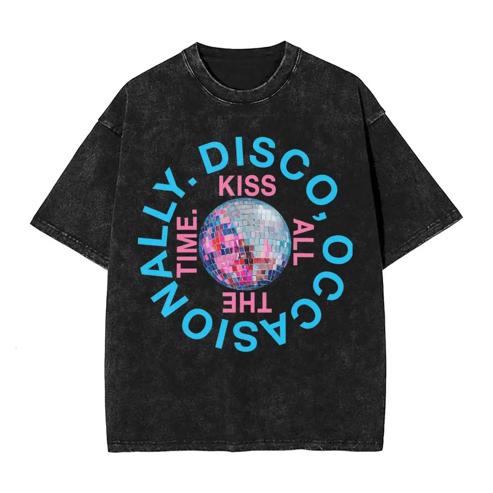 Y2k Streetwear Harrys Styles Kiss All The Time Disco Occasionally T Shirt Washed Cotton T-Shirts Aperture for Men Women Tees M260522