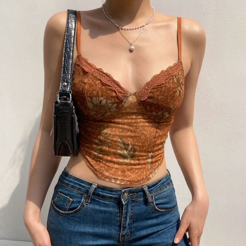 Trendy Unique Printed Mesh Camisole Slim Sleeveless Sexy Casual Tank Top Fashion Streetwear Daily Party Wear MAKOUFEI