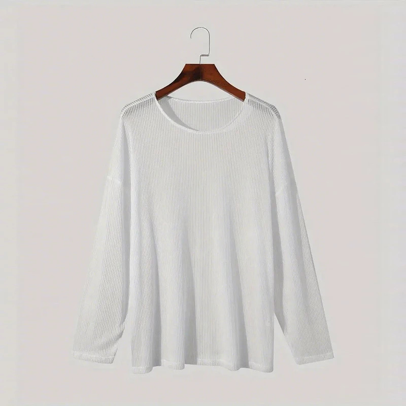 American Fashion Men T-shirt Sexy See-through O Neck Long Sleeve Tops Leisure KHollow Out Solid Color Pullovers S-2XL 260522