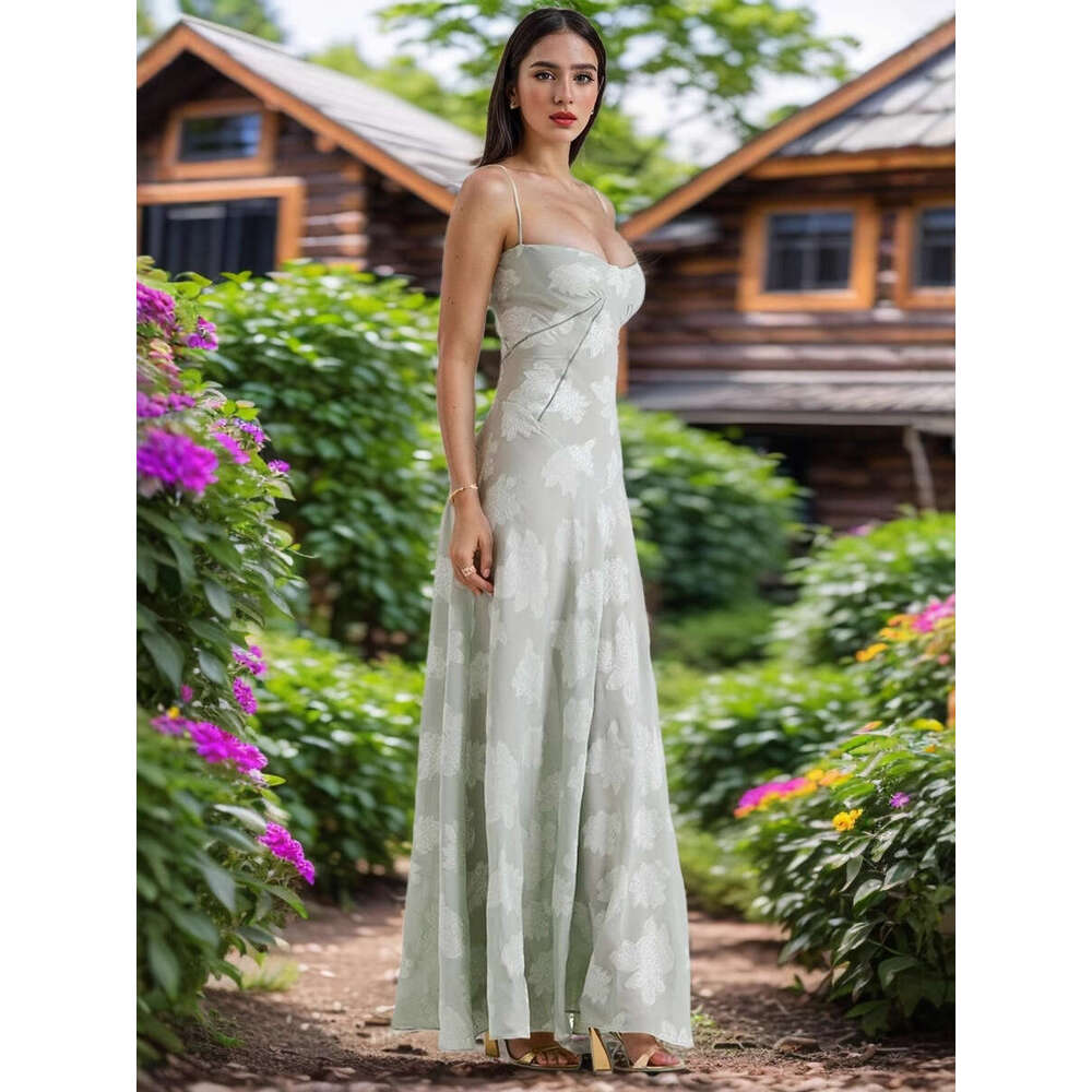 Summer Floral Sheer Strap Dress Slim Fit Sexy Casual Holiday Beach Vacation Wear Elegant Women Long Dress MAKOUFEI