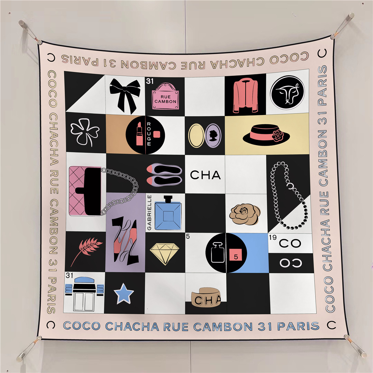 Luxury Brand Designer 2026 New Wo 90x90cm Twill Camellia Chain Print Square Scarf Hand Rolled Versatile Shawl Headscarf Fashion Accessory