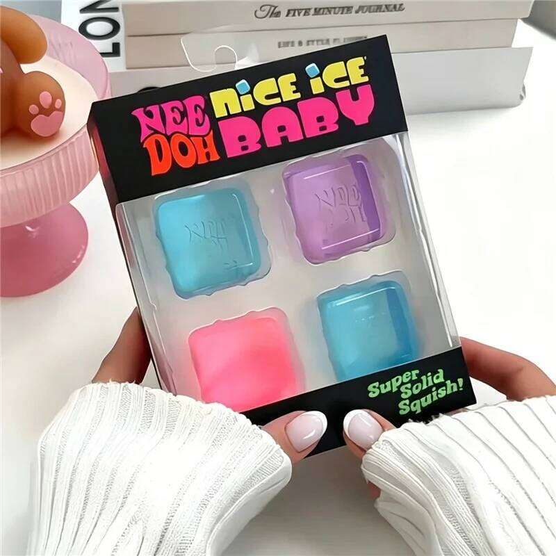 Needoh Nice Ice Baby Fidget Cube Set 4 Pack Super Solid Squish Sensory Non-toxic Squeeze Toys for ADHD and Autism Gift 26L0523