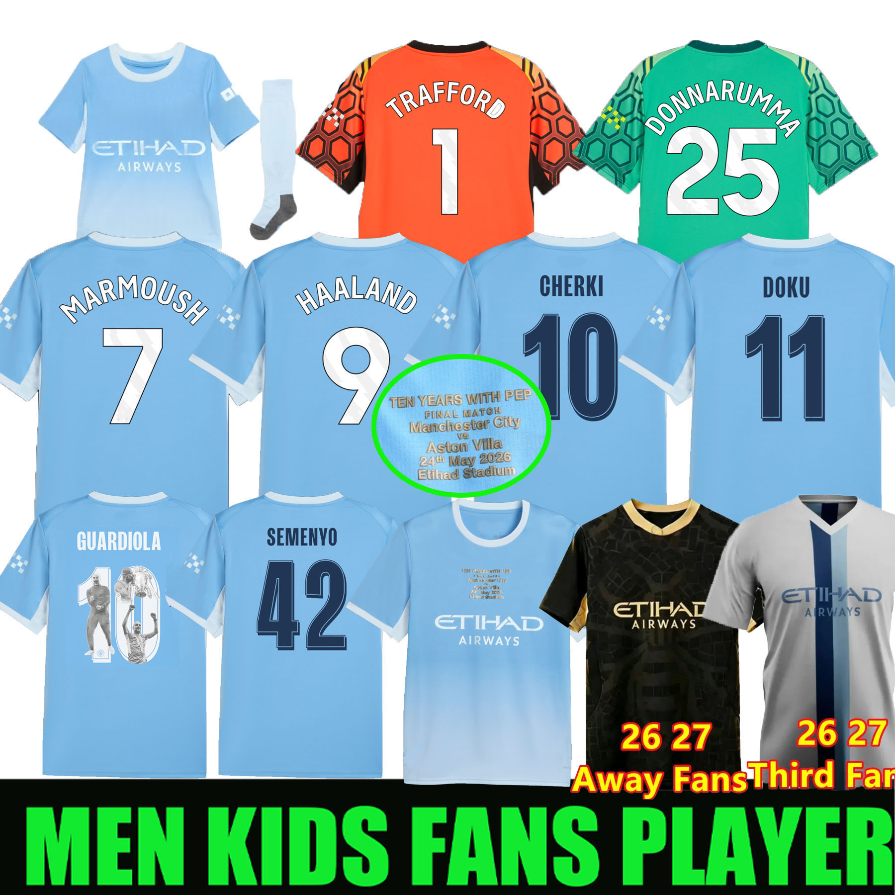 26 27 HAALAND soccer jerseys FODEN DOKU Cherki SEMENYO Reijnders football shirt 2026 men kids kits City man DONNARUMMA Guehi TEN YEARS WITH PEP F