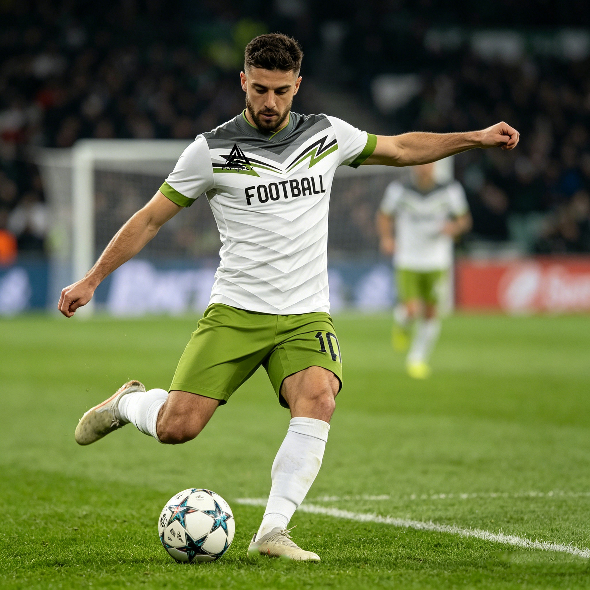 Custom Soccer Jersey Set Men White Green Grey Chevron Football Uniform with Shorts Personalized Name Number Breathable Quick Dry Kit - view 3