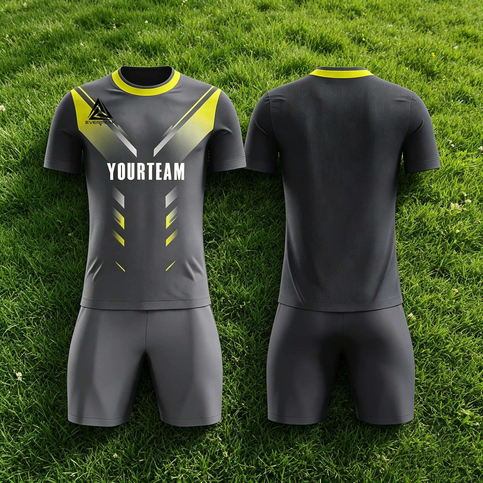 Custom Soccer Jersey Set Men Dark Grey Yellow Gradient Football Uniform with Shorts Personalized Name Number Breathable Quick Dry Kit - view 3