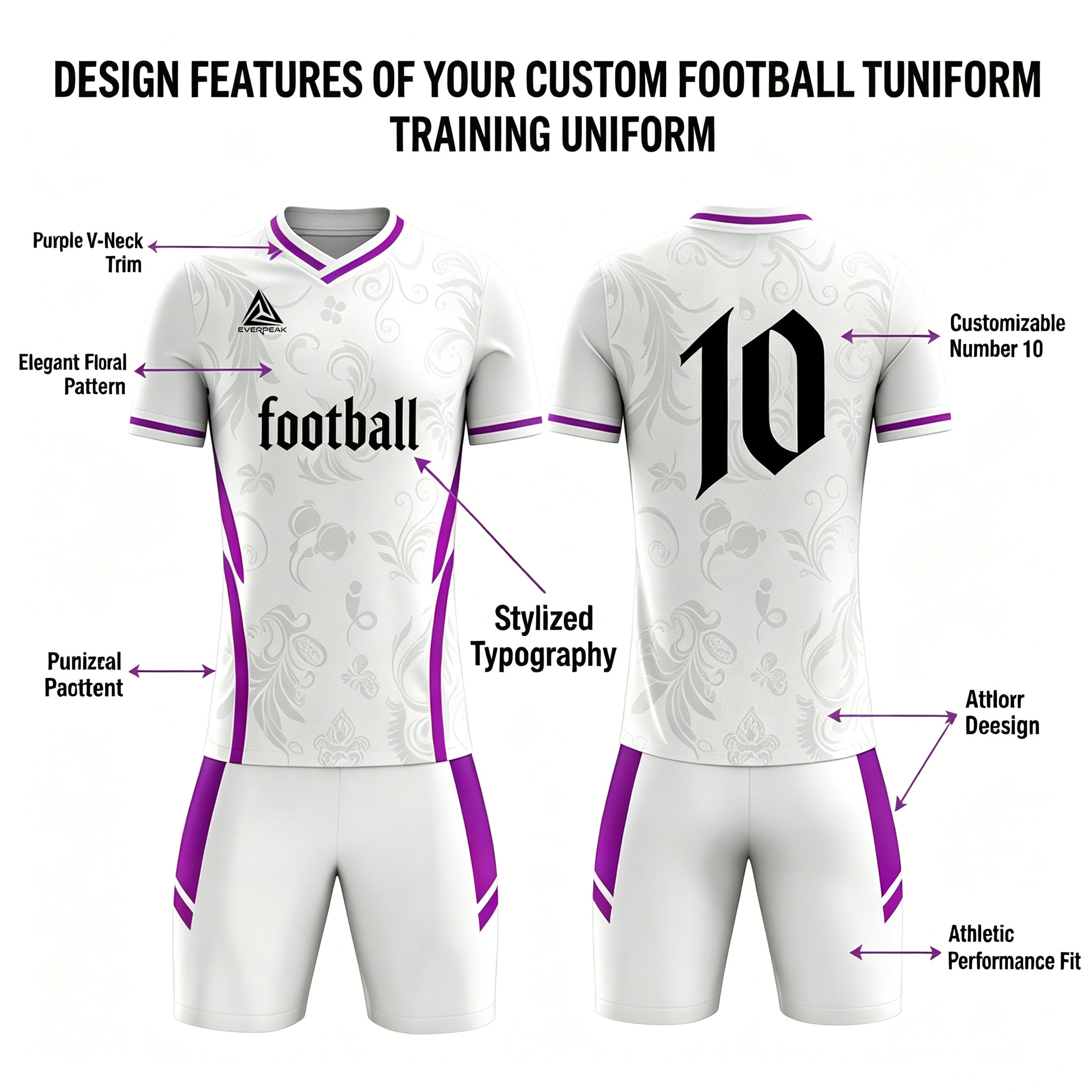 Custom Contrast V Neck Soccer Jersey Set Men Quick Dry Football Uniform with Shorts Customizable Team Name Number Logo for Sports - view 7