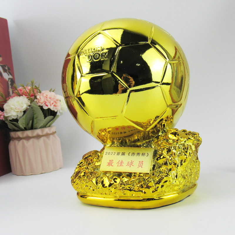 Golden Ball Trophy Replica, Resin Football MVP Award Model, Soccer Golden Boot Souvenir with Customizable Plate, 3 Sizes Available