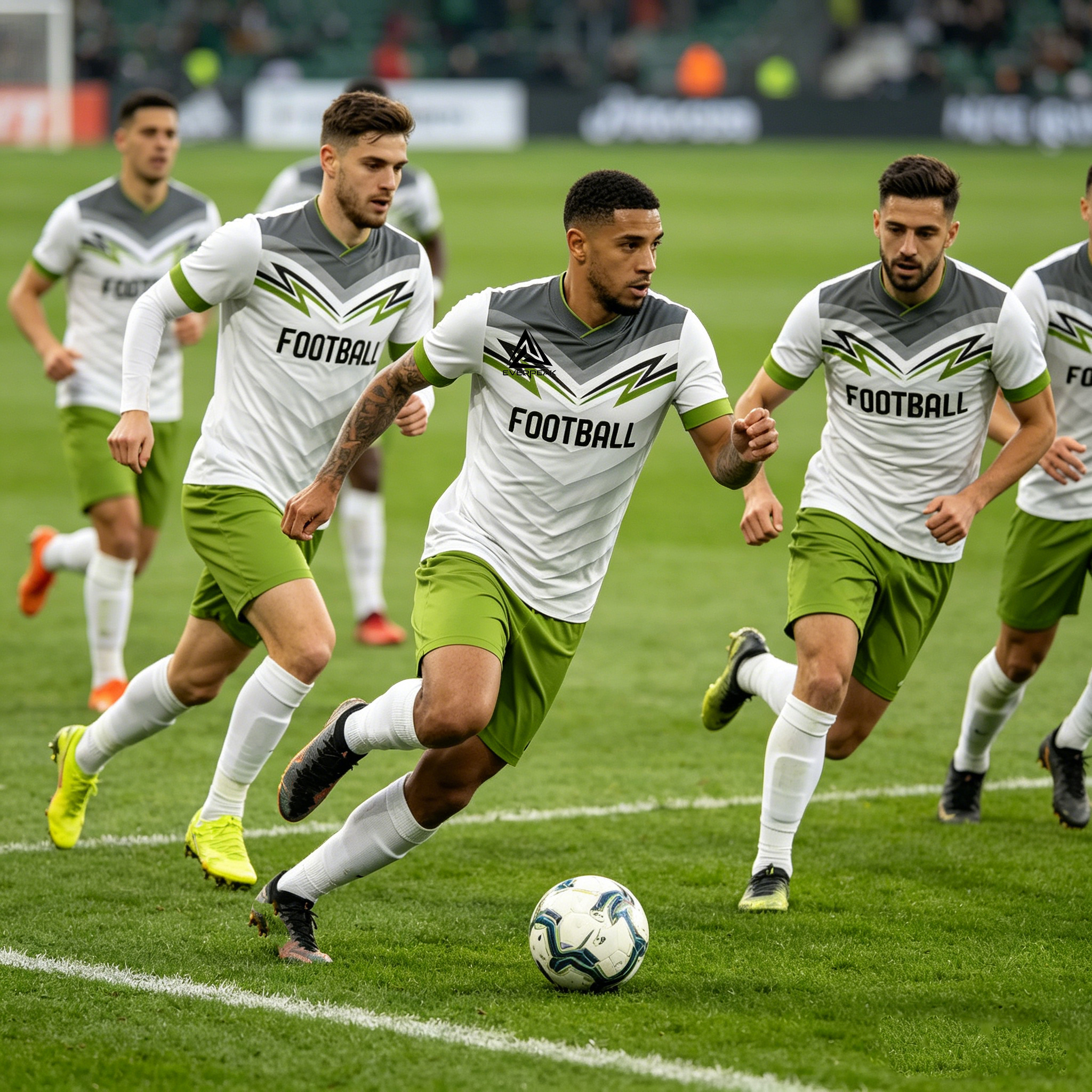 Custom Soccer Jersey Set Men White Green Grey Chevron Football Uniform with Shorts Personalized Name Number Breathable Quick Dry Kit - view 4