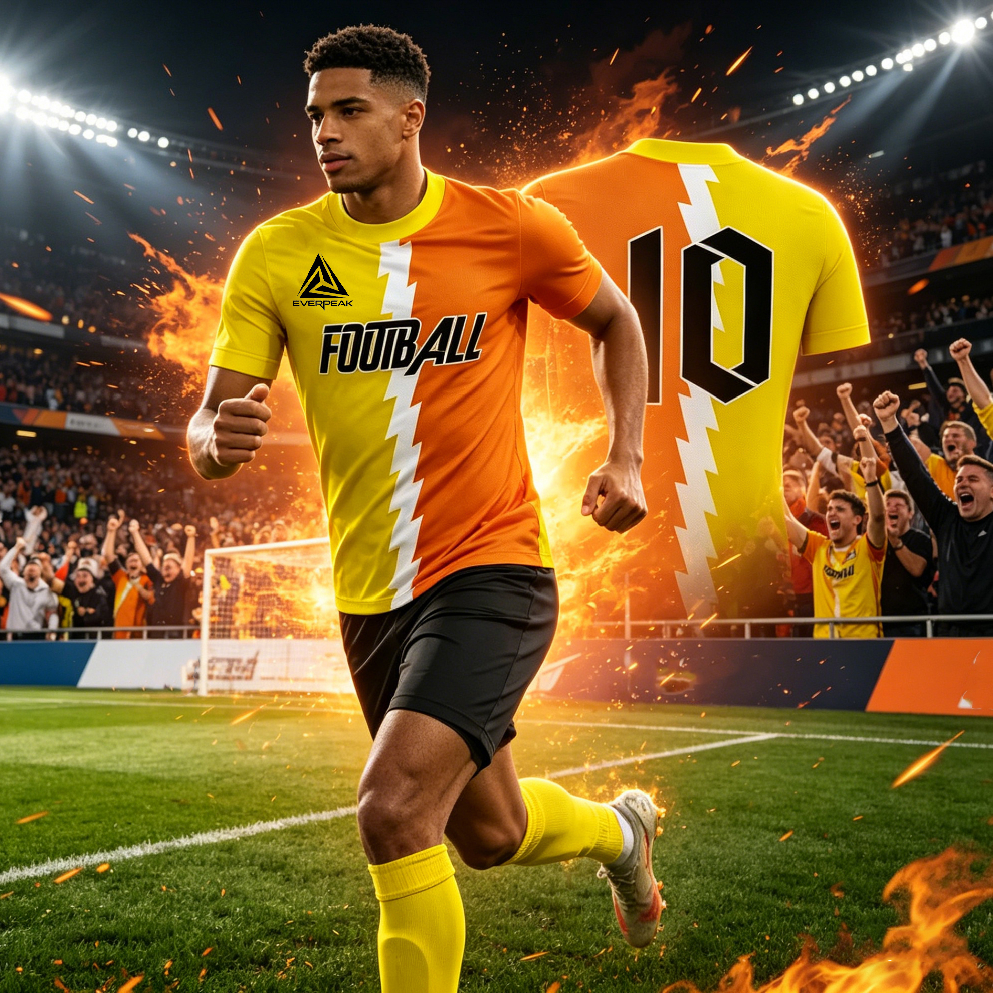 Custom Soccer Jersey Set Men Yellow Orange Split Lightning Football Uniform with Shorts Personalized Name Number Breathable Quick Dry Kit - view 6