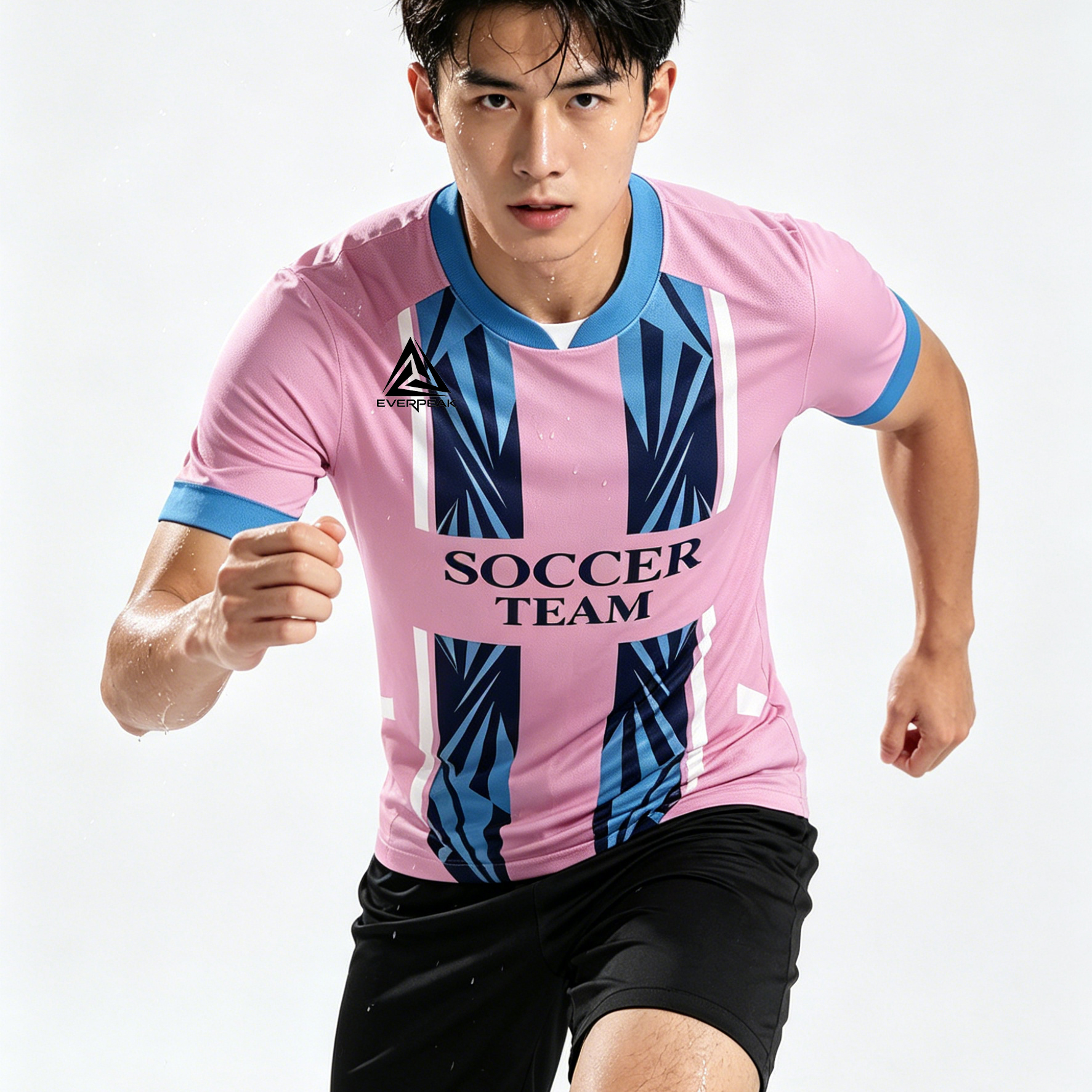 Custom Cross Stripe Soccer Jersey Set Men Quick Dry Football Uniform with Shorts Customizable Team Name Number Logo for Sports - view 3