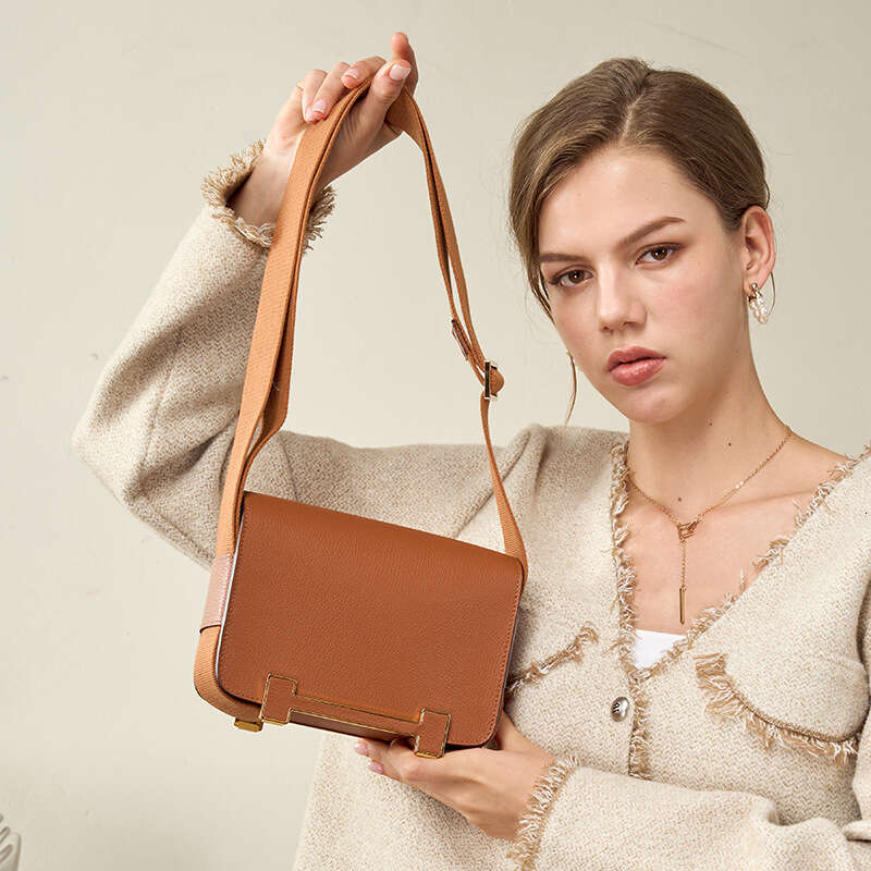 Wide Strap Genuine Leather Small Square Bag Light Luxury Casual Single Shoulder Crossbody Bag SENYY