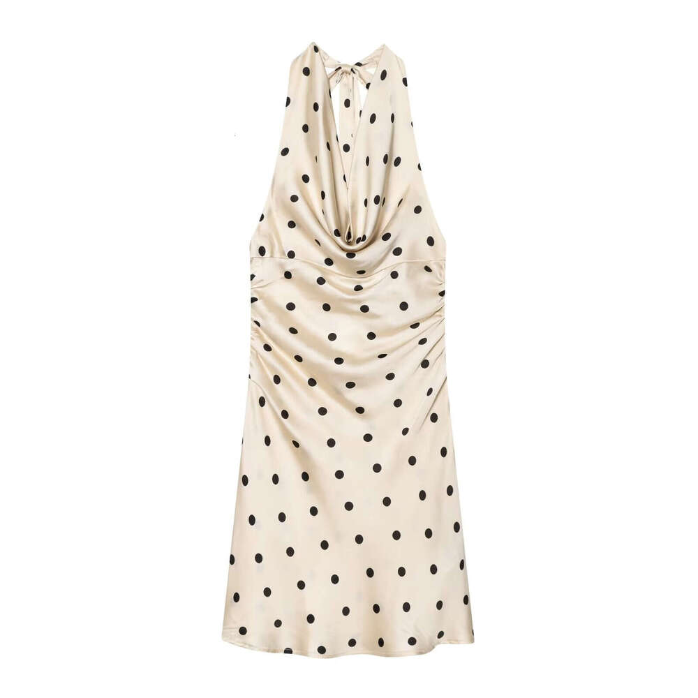 Cross-Border Women's Fashion Spring-Summer New Elegant Satin Short Dress, Trendy European And American Style Polka Dot Halter Neck Slim-Fit Dress